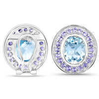 6.30 Carat Genuine Blue Topaz and Tanzanite .925 Sterling Silver Earrings