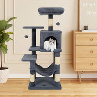 44" Multi-Level Cat Tree With Spacious Top Perch, 2-Door Condo & Hammock For Indoor Cats -Gray