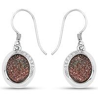 4.72 Carat Genuine Copper Bloom Drusy and White Topaz .925 Sterling Silver Earrings