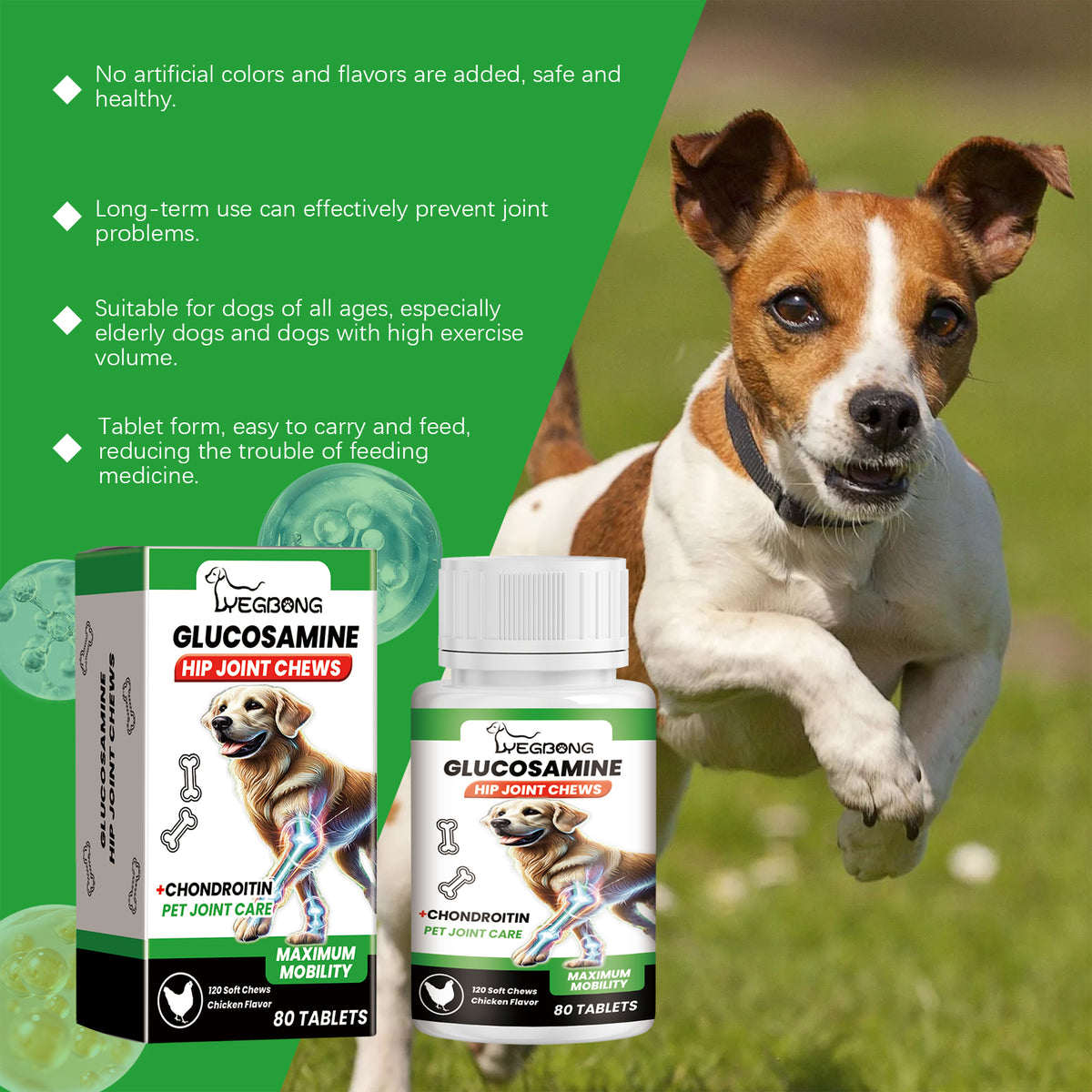 Dog Glucosamine Hip Joint Chews, Chondroitin Joint Support Supplements For All Breeds, Chicken Flavor Soft Chews To Reli