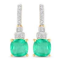 2.72 Carat Genuine Ethiopian Emerald and White Diamond 14K Yellow Gold Earrings
