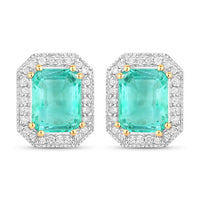 2.99 Carat Genuine Ethiopian Emerald and White Diamond 14K Yellow Gold Earrings