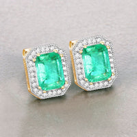 2.99 Carat Genuine Ethiopian Emerald and White Diamond 14K Yellow Gold Earrings
