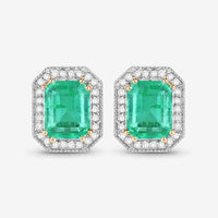 2.99 Carat Genuine Ethiopian Emerald and White Diamond 14K Yellow Gold Earrings