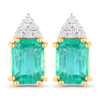 2.87 Carat Genuine Ethiopian Emerald and White Diamond 14K Yellow Gold Earrings
