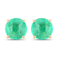 0.72 Carat Genuine Zambian Emerald 14K Yellow Gold Earrings