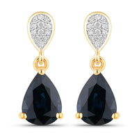2.76 Carat Genuine Blue Sapphire and White Diamond 10K Yellow Gold Earrings