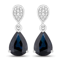 2.76 Carat Genuine Blue Sapphire and White Diamond 14K White Gold Earrings