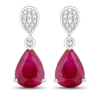 2.46 Carat Genuine Ruby and White Diamond 14K White Gold Earrings
