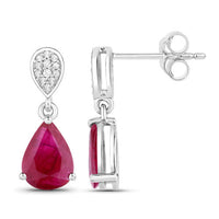 2.46 Carat Genuine Ruby and White Diamond 14K White Gold Earrings
