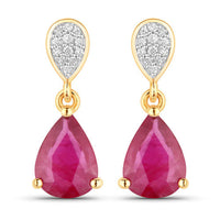 2.46 Carat Genuine Ruby and White Diamond 14K Yellow Gold Earrings