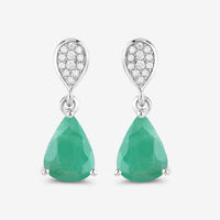 2.28 Carat Genuine Zambian Emerald and White Diamond 10K White Gold Earrings