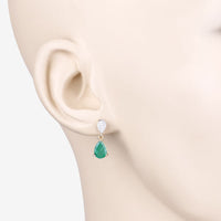 2.28 Carat Genuine Zambian Emerald and White Diamond 10K Yellow Gold Earrings