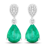2.28 Carat Genuine Zambian Emerald and White Diamond 14K White Gold Earrings