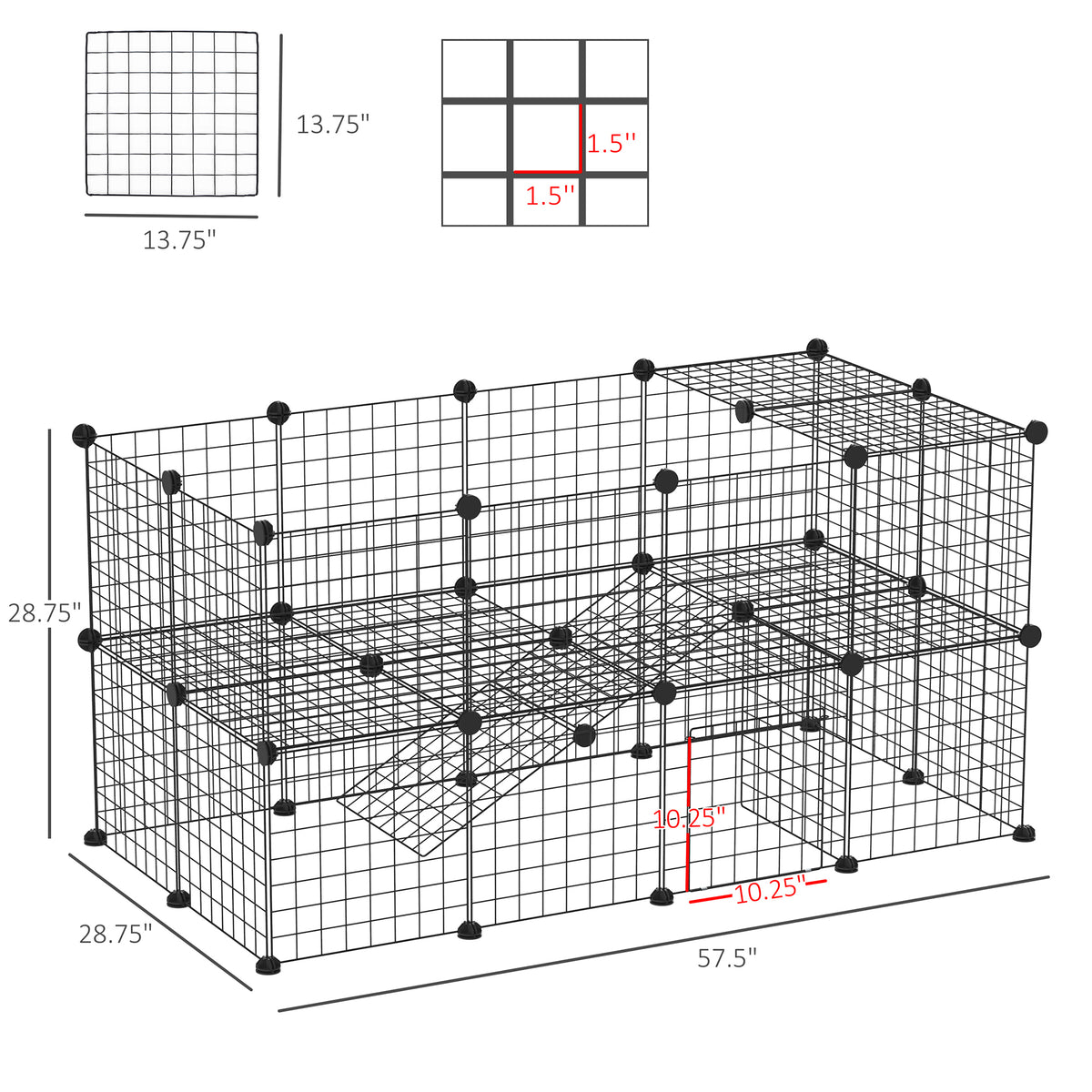 36 Panels Small Animal Playpen with Door, DIY C & C Cage for Guinea Pigs with Ramp, Portable Metal Wire Yard for Rabbit,