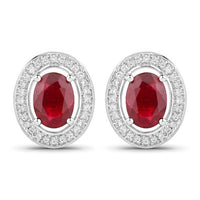 2.12 Carat Genuine Ruby and White Diamond 14K White Gold Earrings