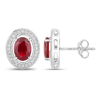 2.12 Carat Genuine Ruby and White Diamond 14K White Gold Earrings