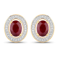 2.12 Carat Genuine Ruby and White Diamond 14K Yellow Gold Earrings