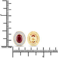 2.12 Carat Genuine Ruby and White Diamond 14K Yellow Gold Earrings
