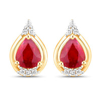 1.36 Carat Genuine Ruby and White Diamond 14K Yellow Gold Earrings