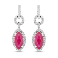 1.23 Carat Genuine Ruby and White Diamond 14K White Gold Earrings