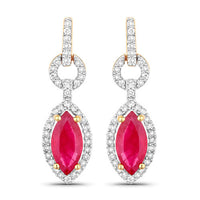 1.23 Carat Genuine Ruby and White Diamond 14K Yellow Gold Earrings