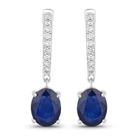 3.24 Carat Genuine Blue Sapphire and White Diamond 14K White Gold Earrings