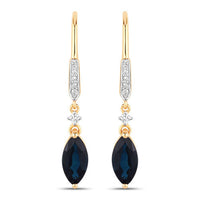 2.73 Carat Genuine Blue Sapphire and White Diamond 14K Yellow Gold Earrings