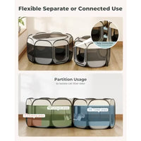 2-in-1 Pop Up Cat Playpen XLarge, Dog Puppy Pet Playpen, Indoor Outdoor Cats Enclosed, Cat Tent House Crate Cage, Portable & Foldable Playpen for Kittens(Connected or Separate)