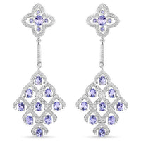 3.90 Carat Genuine Tanzanite and White Topaz .925 Sterling Silver Earrings