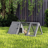 Wooden Guinea Pig Hutch With Run And Doors, Outdoor Triangle Bunny House For Rabbits,Duck And Chicken