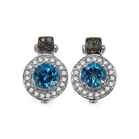 1.20 Carat Genuine Swiss Blue Topaz and 0.30 ct.t.w Genuine Diamond Accents Sterling Silver Earrings