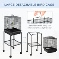 45-inch Metal Indoor Bird Cage, Parrot Cage, Bird Aviary with Detachable Rolling Stand, Storage Basket, and Accessories 
