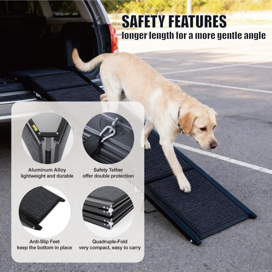 Dog Ramp For Car 71inch Long & 19.3inch Wide Portable Dog Ramps For Large Dogs With Non-Slip Rug Surface Dog Car Ramp Fo