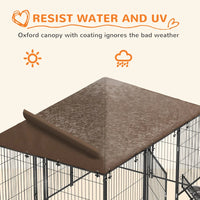 Outside Dog Kennel, 6.9' X 4.6' X 5' Puppy Play Pen With Canopy, Garden Playpen Fence Crate With Rotating Bowl, Black