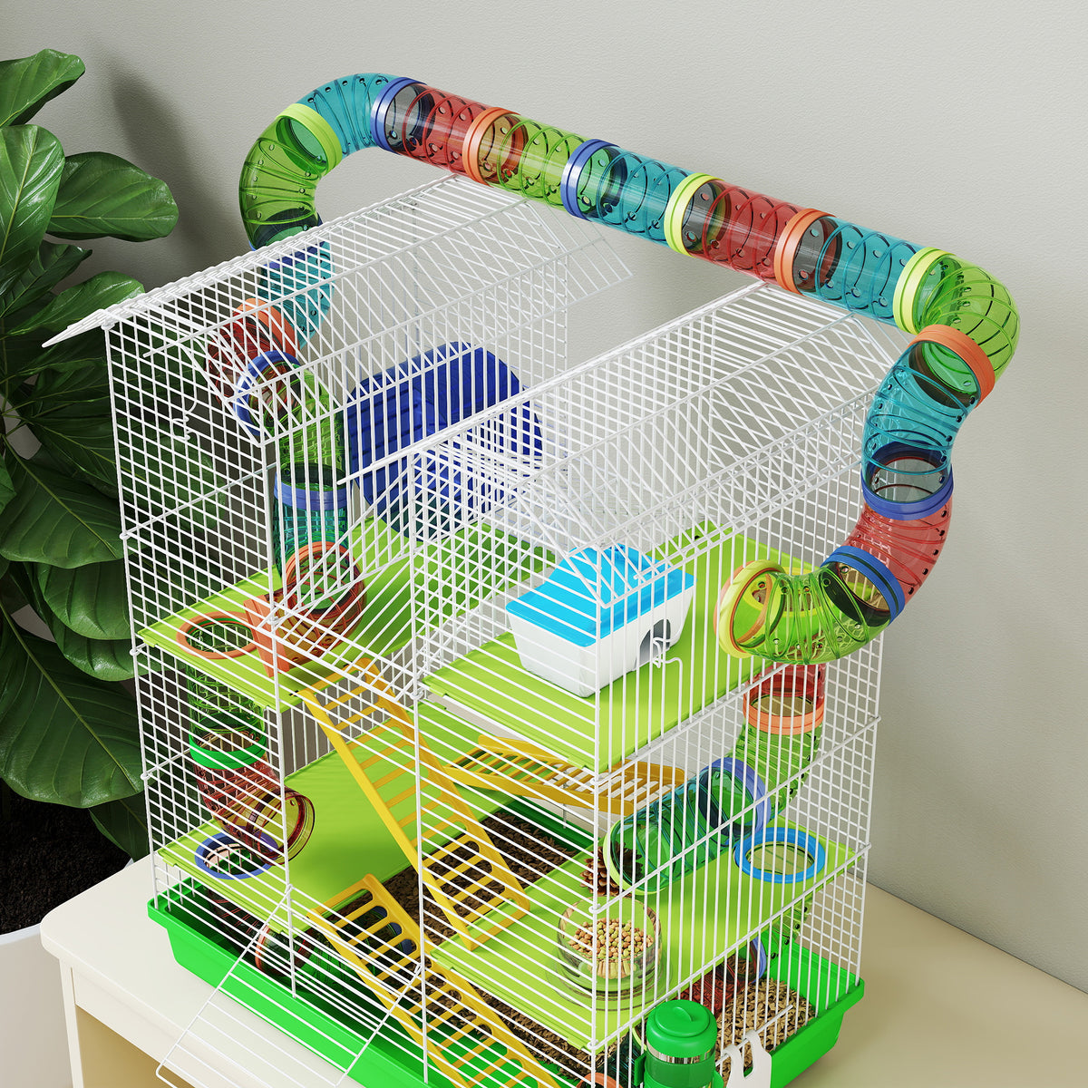 18.5" 5 Tier Hamster Cage with Tubes and Tunnels, Small Animal Cage, Rat Gerbil Cage with Water Bottle, Food Dish, Exerc
