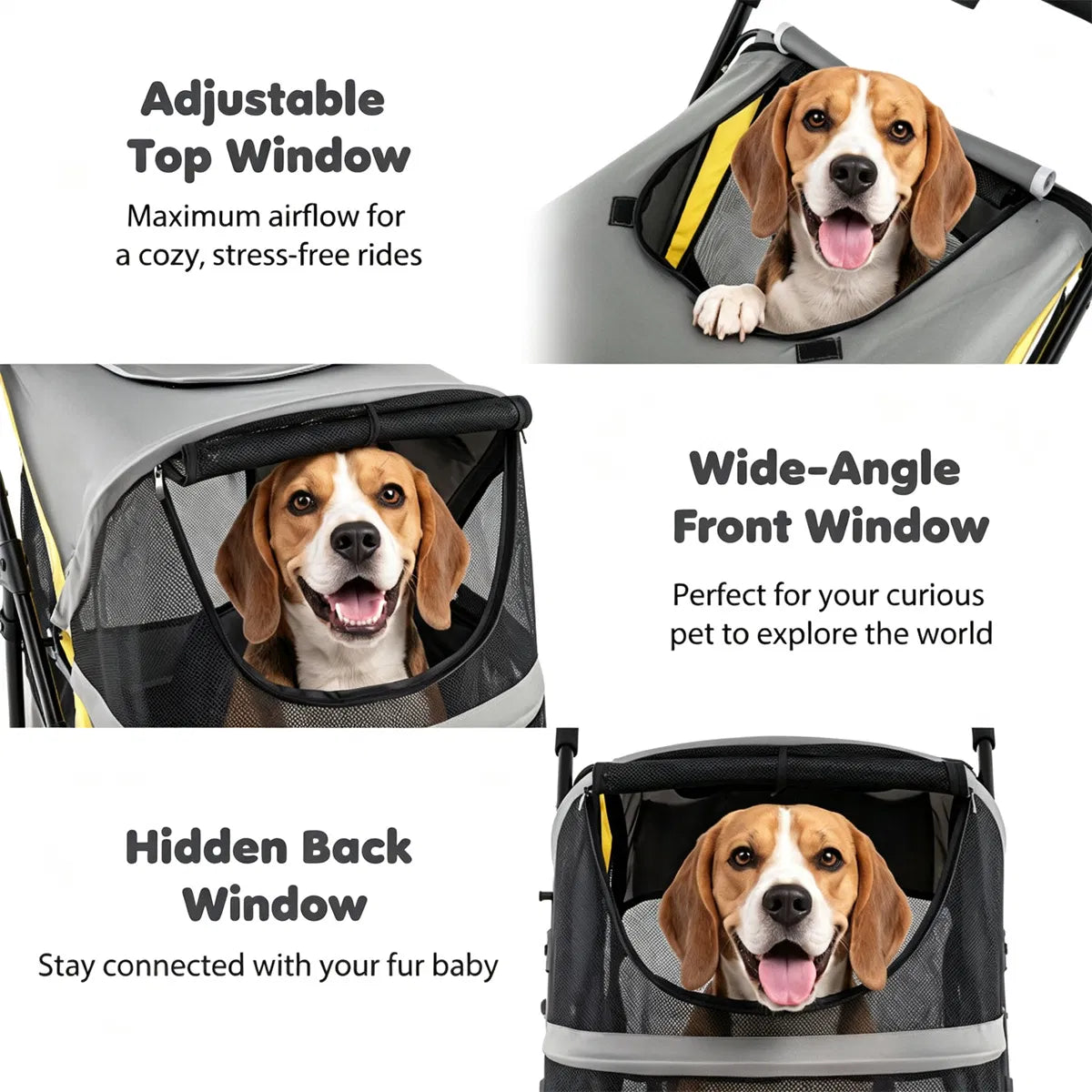 220LBS Large Capacity Dog Stroller, Foldable Pet Stroller with 360 Swivel Shock-Absorbing Wheels, One-Click Brake & Retr