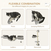 4Pcs Cat Wall Shelf with Scratching Post, Cat Wall Shelves for Relaxing, Climbing, Cat Wall With Soft Ladder, Hammock, P