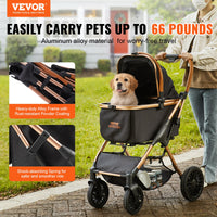 Pet Stroller, 4 Wheels Dog Stroller Rotate With Brakes, 66 Lbs Weight Capacity, Puppy Stroller With Detachable Carrier, 