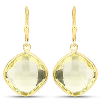 21.40 Carat Genuine Lemon Quartz .925 Sterling Silver Earrings