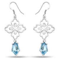 12.82 Carat Genuine Swiss Blue Topaz .925 Sterling Silver Earrings