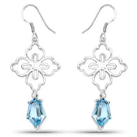 12.14 Carat Genuine Swiss Blue Topaz .925 Sterling Silver Earrings