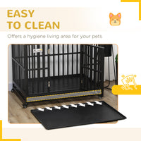 45" Heavy Duty Dog Crate, Escape-Proof Steel Kennel with Wheels, Black