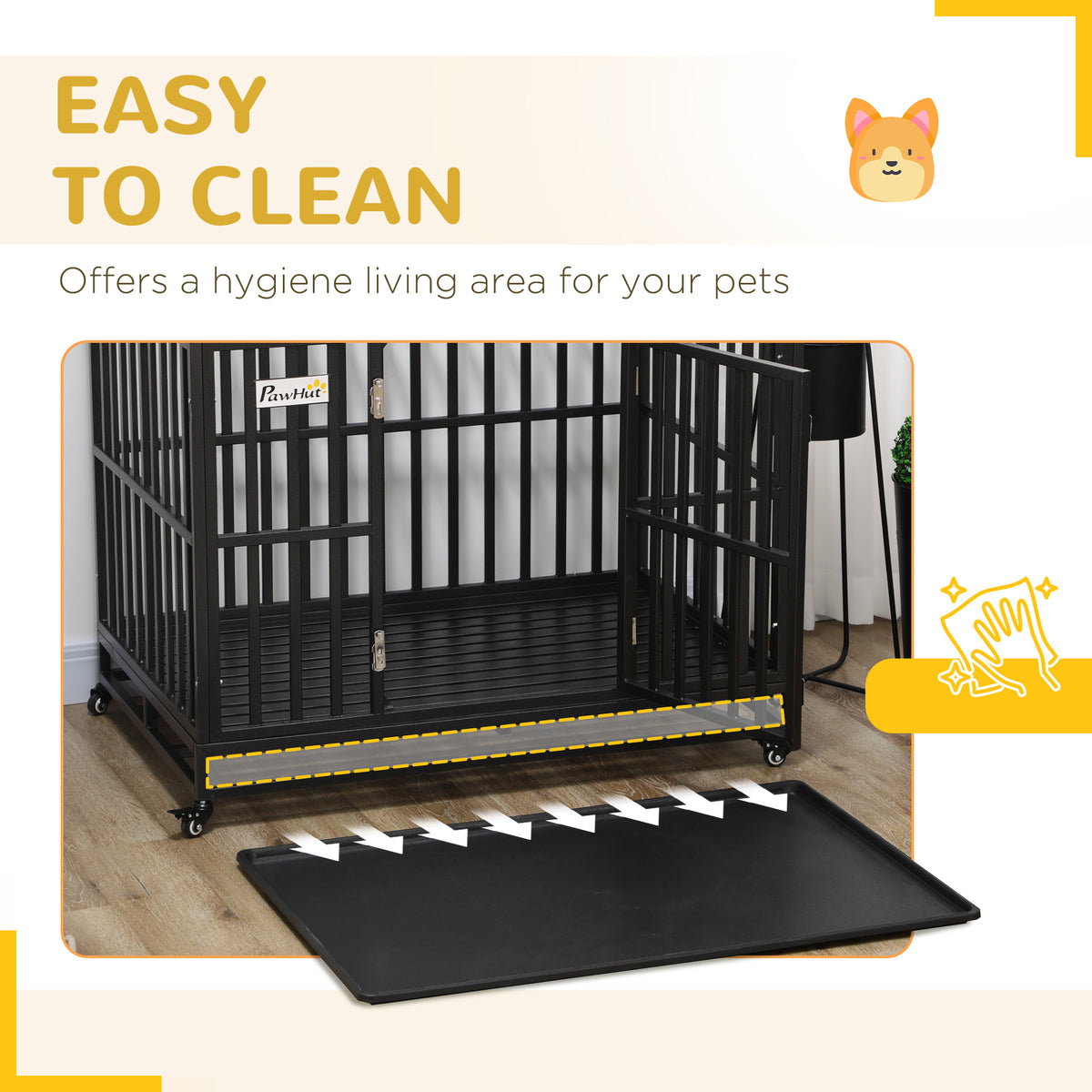45" Heavy Duty Dog Crate, Escape-Proof Steel Kennel with Wheels, Black