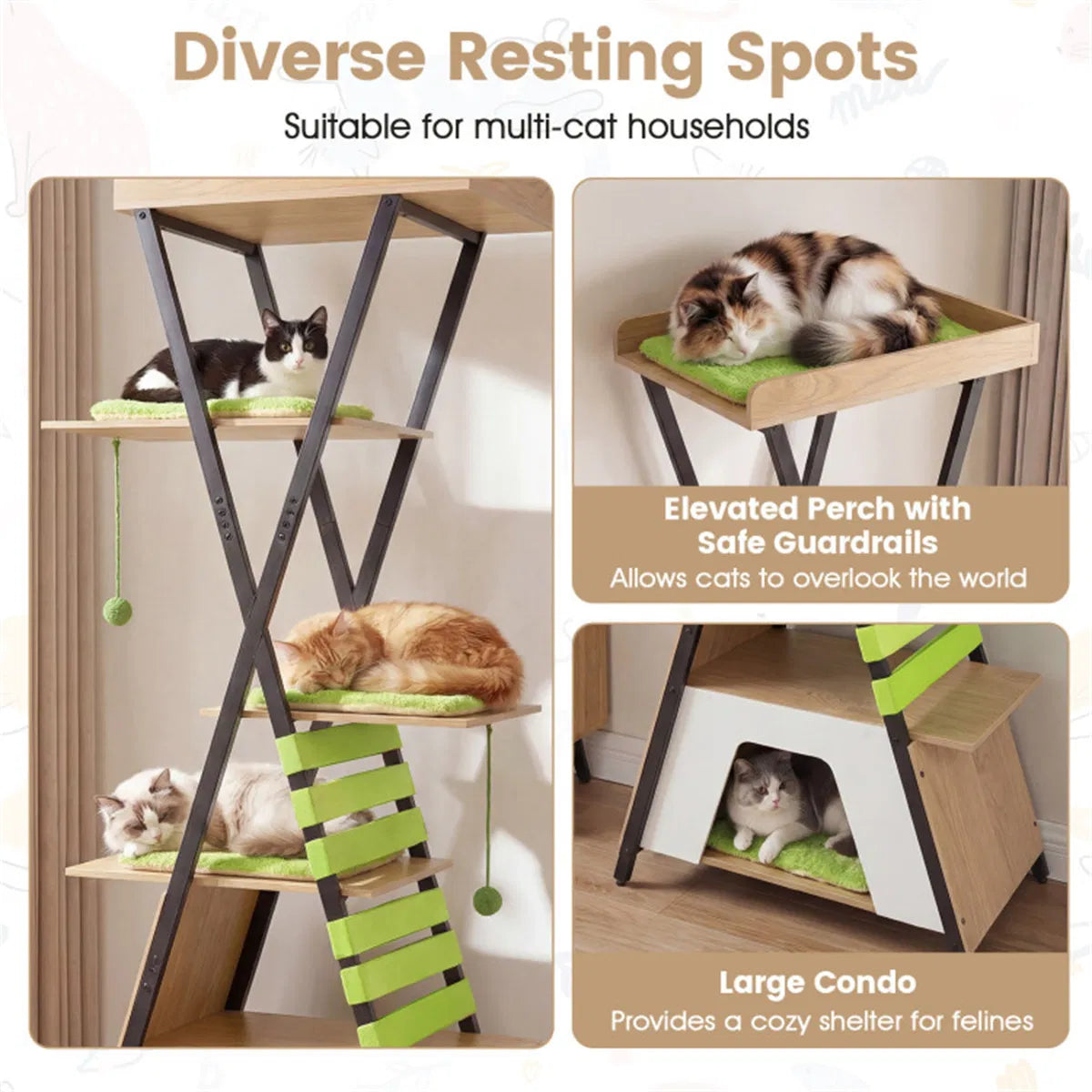 73" Multi-Level Cat Tree with Condo & Perch, Multi-Cat Climbing Tower with Scratching Pad & Interactive Toys