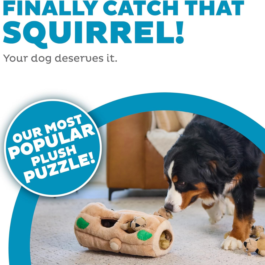 Squirrel Dog Toy Interactive 2in1 Plush Puzzle With 6 Squeaky Removable Squirrels