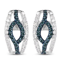 0.42 Carat Genuine Blue Diamond & White Diamond .925 Sterling Silver Earrings