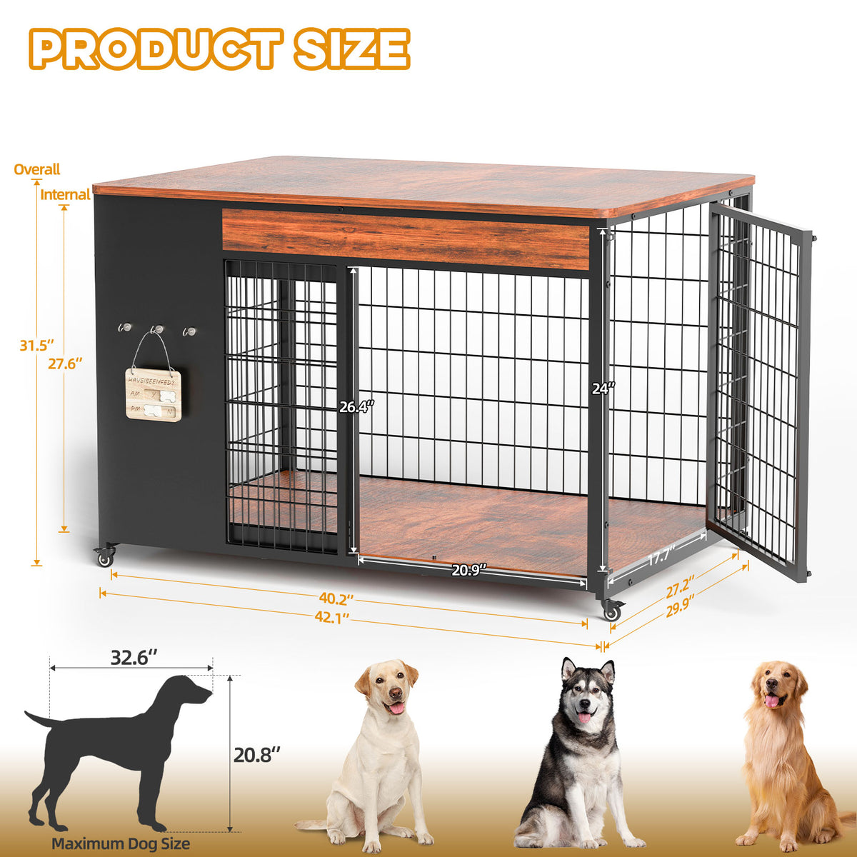 42-Inch Double Wide Wooden Double-Door Dog Crate Side Table Combo - Heavy-Duty DIY Assembly, Chew-Resistant Construction