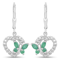 0.44 Carat Genuine Emerald and Created White Sapphire .925 Sterling Silver Earrings