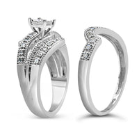 .925 Sterling Silver 1/3 Cttw Round Diamond Crisscross Engagement Ring Bridal Set (H-I Color, I1-I2 Clarity ) - Size 7